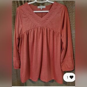 Absolutely Famous Coral Long Sleeve Blouse Size Large (L)